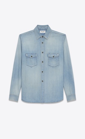 SAINT LAURENT Denim shirts メンズ オーバーサイズ シャツ(ライトブルー/デニム) a_V4